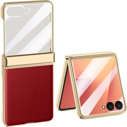 Handyhülle für Samsung Galaxy Z Flip 7. Tragbare Bruchsichere Telefon Fall für Galaxy Z Flip7 Hülle/Ledertasche/Handy-Tasche/Case -Rot