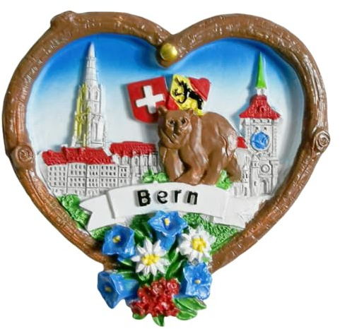 Kühlschrankmagnet in Herzform, Motiv: Bern Schweiz, Tourismus, Souvenir, Kühlschrankdekoration, kreatives Basteln, 3D