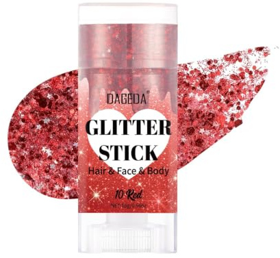 Prreal Body Glitter Stick, Sparkly Face Glitter Gel Makeup Hair Glitters | Holographic Mermaid Sequins Rave Outfits for Women, Shimmer Face Paint Stick Concert Halloween Festival Accessories, Red