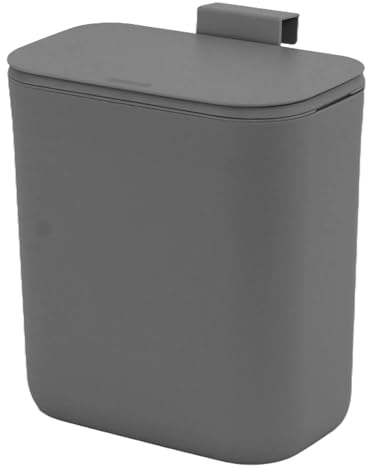 Panana Waste Bin 9L Wall Mounted Kitchen Cabinet Door Bin with Lid,Cupboard Hanging Trash Can (Grey)