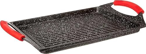 ROYAL SWISS® Pro Grill – Rechteckige Induktions-Grillplatte 45 x 27 cm – Aluminiumguss mit Antihaftbeschichtung und Silikongriffen