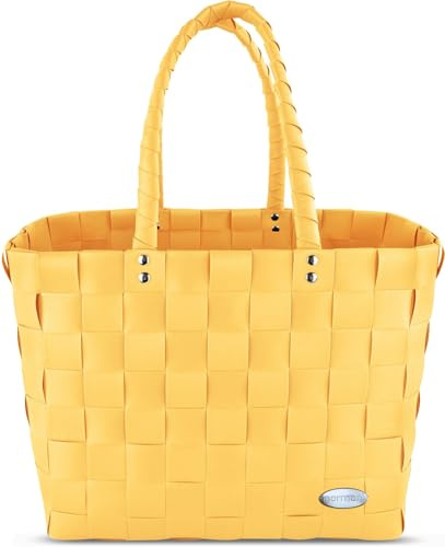 Einkaufskorb Shopper geflochten aus Kunststoff - robuster Strandkorb aus wasserabweisendem Material Farbe Gelb