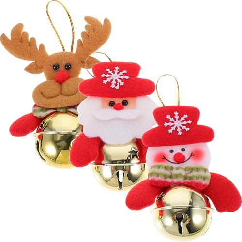 Cabilock 3 Piezas Decoraciones Navideñas Colgante de Árbol de Navidad Muñecas de Punto de Cruz con Campana Adornos de Árbol de Navidad para Colgar el Hogar