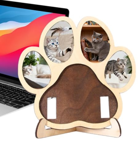 Kixolazr Hundegedenken Bilderrahmen | Süßer Holzrahmen In Pfotenform | Pfotenform Katze Erinnerung,Für die Erinnerung an verstorbene Haustiere wie Hunde und Katzen Aller Größen