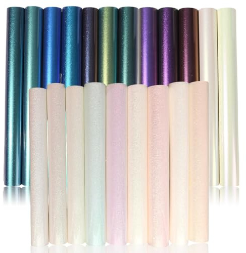 JSCARLIFE Plotterfolie Textil Set mit 9 Farbwechsel UV Glitzer Folie und 12 Chamäleon Metallic Textilfolie,Heat Transfer Vinyl HTV Aufbügelfolie Textil Flexfolie Bunt für DIY Stoff (21Rolle, 30x25CM)