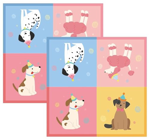 Ovanda 20 Hunde Happy Birthday Servietten 33 x 33 cm mit Pfotenmotiv | Aus Papier, 16,5 x 16,5 cm gefaltet; mit Hunde- und Pfotenmotiv für Geburtstag, Themenparty, Gartenparty und Familienfeier.