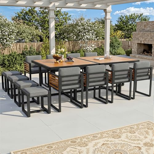 DACHETOU Gartenmöbel Set, Sitzgruppe Garten Lounge 12 Stühle mit Tisch, Terrassenmöbel Balkonmöbel Set für 12 Personen, Gartengarnitur Sitzgarnitur Garten Essgruppe, Tischplatte aus Massivholz