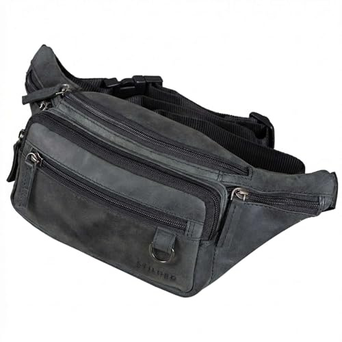 STILORD Robin Premium Bauchtasche Herren Leder Vintage Gürteltasche Echtleder Hüfttasche Crossbody Umhängetasche mit 6 Reißverschlussfächer für Smartphone Festival Reise Farbe:anthrazit