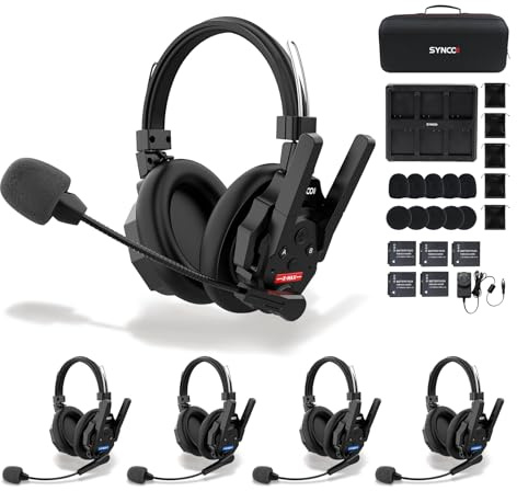 SYNCO XTALK XMAX5 Dual-Ear Wireless Intercom Headset (5 PCS) | 2,4GHz Vollduplex, Dual-Antenna 500m Reichweite, 24H Akku, ENC-Rauschunterdrückung für Lager, Regie, Events & Teams