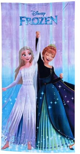 CARTOON Strandtuch für Mädchen, Motiv: Die Eiskönigin, 70 x 140 cm, Mikrofaser-Handtuch aus 100 % Polyester, schnell trocknend, Strandtuch mit Elsa und Anna, Geschenkidee von Disney