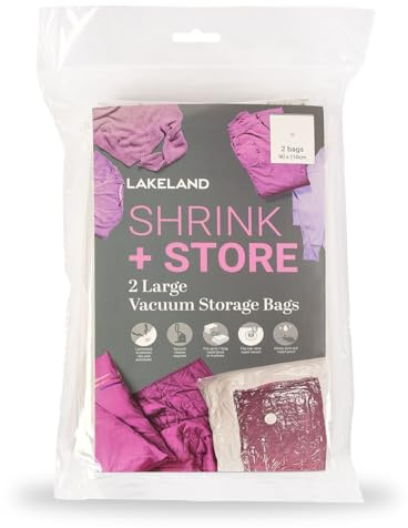 Lakeland Shrink & Store Large Vacuum Storage Bags (2 Pack) – Heavy-Duty Space Saving Compression Bags with Anti-Leak Valve & Dual-Zip Seal for Clothes, Bedding, Pillows & Duvets