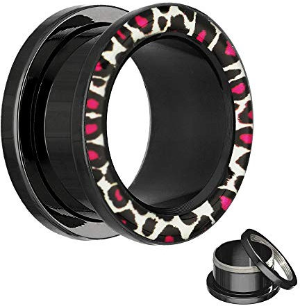 Treuheld Motiv Flesh Tunnel - Schwarz - Leopard - Weiß 16 mm