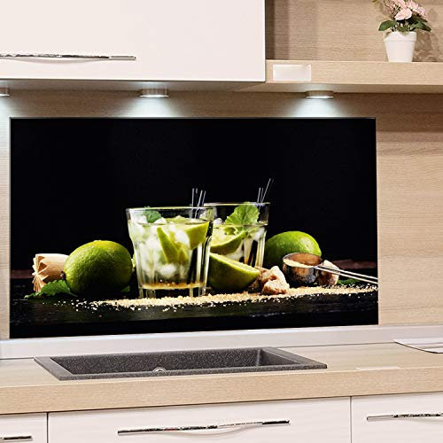 GRAZDesign Küchenrückwand Glas Cocktail Caipirinha - Spritzschutz Küche Glas Schwarz - Glasrückwand Küche Cocktailbar / 100x60cm