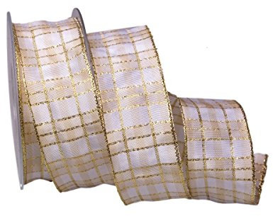 Christa-Bänder Weihnachtsband Weihnachtskaro 40mm creme mit Draht