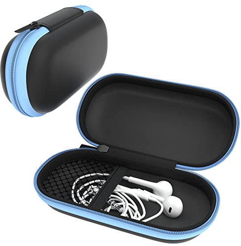 EAZY CASE Universal Tasche für In-Ear Kopfhörer mit Netzfach - Hardcase Aufbewahrungsbox, Schutztasche mit umlaufenden Reißverschluss, extra klein, oval, Hellblau