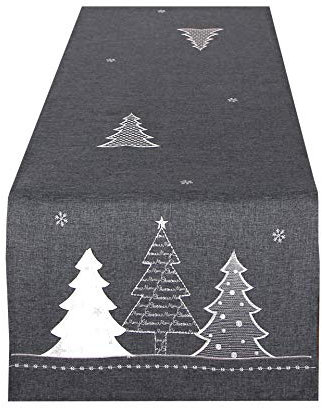 Tischläufer WINTERWALD grau, 40x140 cm, Moderne Tischdecke zu Weihnachten