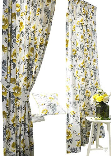 Furn Peony Ösenvorhänge Gardinen (Paar) - Fertig - Polycotton - Ocker - 168Cm X 229Cm, Baumwolle, Ocker, 168 X 229Cm (66 X 90 Zoll)