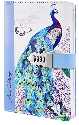 Yakri TPN149 Notizbuch, A5, PU-Leder, mit Schloss A5 Blauer Pfau