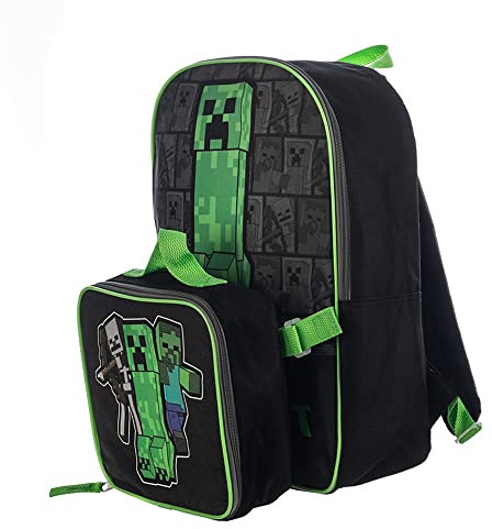 Mochila Minecraft con lonchera para niños, minecraft, Talla unica , Personalizado