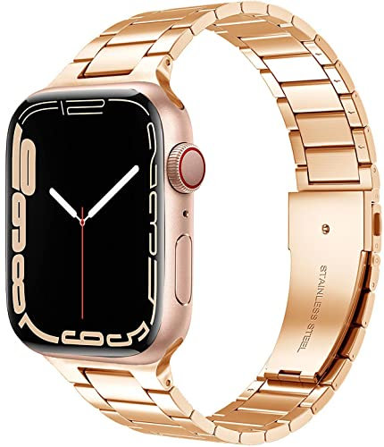 Miimall Metal Strap for Apple Watch Series 10/9/8/7/SE/6/5/4/3/2/1, 46/45/44/42mm, Stainless Steel Adjustable Band iWatch Strap Bracelet (Rose Gold)