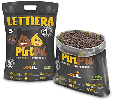 Piripù - Lettiera in Pellet per Gatti - Sabbia Naturale, Biodegradabile, Assorbente, Vegetale e Certificata - Sacco Plastica 5 Litri.