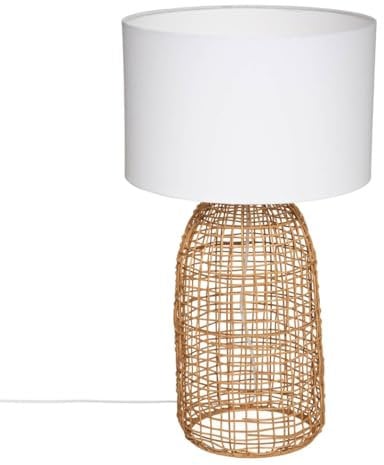 Atmosphera - Lampe cylindre Karla - rotin - blanc H56 cm