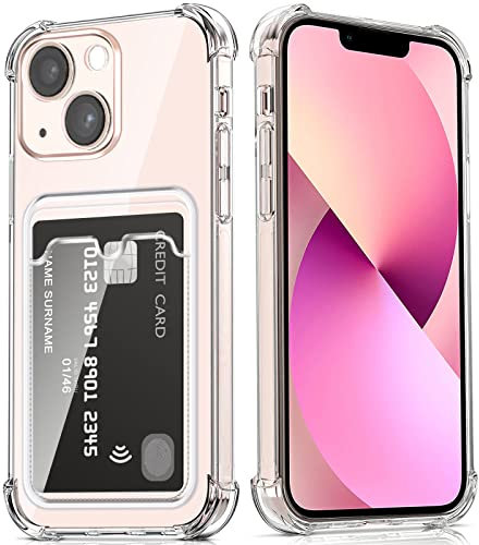 DEVASO Transparente Silicona Funda para iPhone 13 Mini con Tarjetero Cuatro Esquinas Anti-Caídas TPU de Cartera para Porta Tarjetas Carcasa Airbag Anti Arañazos Case