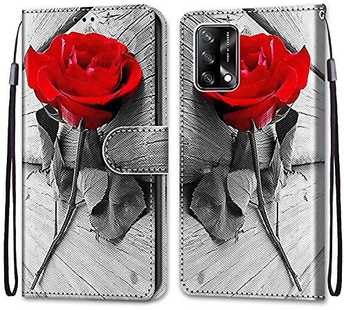 Mo-Somnus Kompatibel mit Oppo A74 4G / F19 Hülle, Leder Handyhülle mit Kartenfach Geld Slot Ständer PU Ledertasche TPU Bumper Wallet Flip Brieftasche Magnetische Schutzhülle Case Etui (Rose)