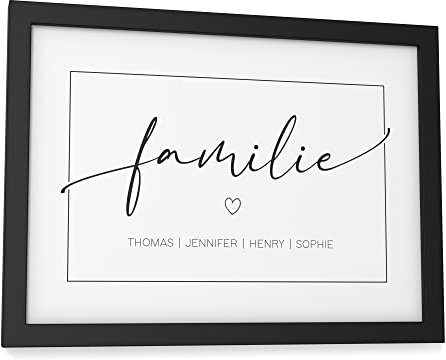 Papierschmiede® Bild Familie Personalisiert mit Namen, DIN A5 (15x21 cm) Rahmen wählbar, Familienposter personalisierte Familiengeschenke Wandbild für Zuhause Flur Bilder Kalligrafie Typografie