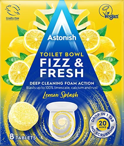 Astonish Toilet Bowl Fizz & Fresh Tablets, Deep Cleaning Foam Action, Removes Limescale Calcium & Rust, Lemon Splash, 8 Tablets