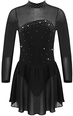 iEFiEL Mädchen Ballettkleid Glitzer Eiskunstlauf Kleid Kinder Swing Schaukel Tanzkleid Ballettanzug Langarm Body Trikot Turnanzug Wx_ Schwarz 170-176