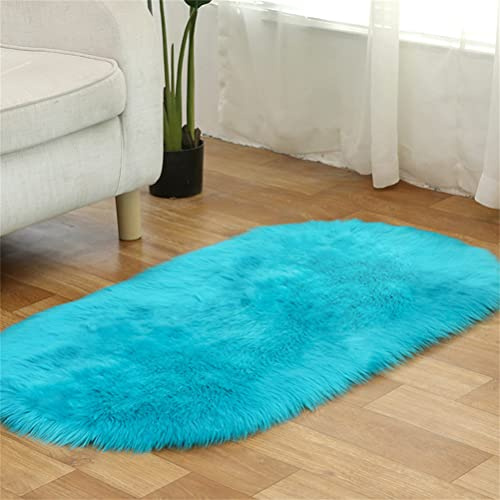Tomifine Kunstfell Fell-Teppich, Lammfell Schaffell Teppich Flauschiger Schaffell Bettvorleger für Schlafzimmer Bett oder Wohnzimmer Sofa Deko Waschbar (50 x 100 cm,Blau b)