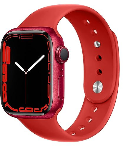 Cinturino Sportivo in Silicone Traspirante per Cinturino Apple Watch 42mm 44mm 45mm 49mm, Cinturini Elastico per iWatch Series 8 7 6 5 4 3 2 1 SE Ultra (Brevettato), Rosso