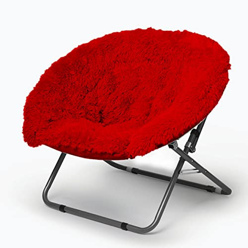 Urban Lifestyle Oversized Mongolian Faux Fur Saucer Chair, Red