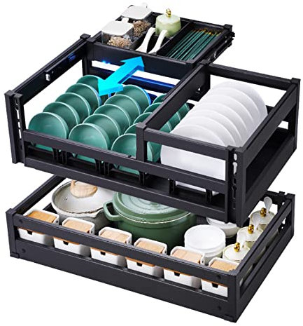 KüChenschrank Organizer Ausziehbar Schublade, Einbauschublade für KüChenschrank, Teleskopschublade 60 cm mit Boden, NachrüSten KüChenschublade mit Licht Bodenmontage, Dampfungspuffers A,860