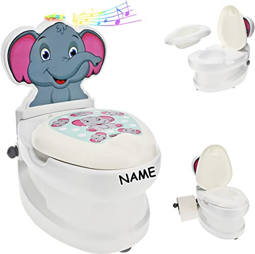 alles-meine.de GmbH Kindertoilette Spülgeräusch + Licht Effekt - Wasserspülung Modell wählbar inkl. Name -Töpfchen/Nachttopf/Babytopf - mit Deckel - weiß - Musik - Toil..