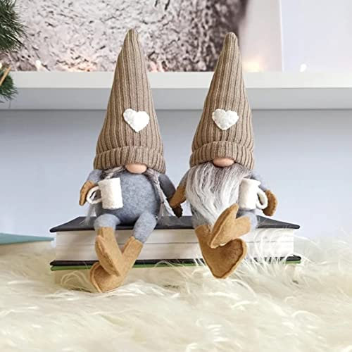 HshDUti 2 Stück KaffeeGonkZwerge PlüschBarDekor, handgefertigt, schwedisch, TomteZwerge, Geschenke, Bauernhaus, skandinavische Figur, Zwerg für Zuhause, Küche, Couchtisch, Regal, Dekoration,