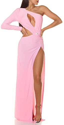 Koucla Hot One Shoulder Robe de fête du Nouvel An avec découpes et strass décoratifs, Rose, Taille unique