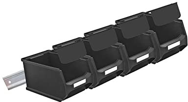 Wandleiste mit 4x Leitfähige Sichtlagerbox 3.0 mit Abdeckung | HxBxT 12,6x60,5x23,6cm | ESD, Wandhalterung, Kleinteileaufbewahrung, Sortimentsboxhalterung