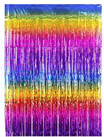 Drucilla Lametta Vorhänge Glitzer, Lamettavorhang Tinsel Glitzervorhang Folienfransen, Metallic Luftschlangen Hintergrund für Partys Foto Geburtstagsdeko Hochzeit -1m x 2m, Heller Verlauf 01