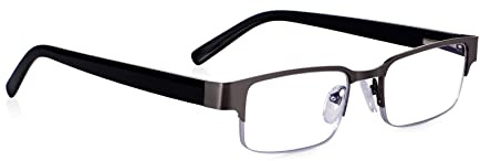 Blaulicht-Lesebrille für Männer, Halbrahmen-Metall, gebrauchsfertig, Blaublocker-Lesebrille für Spiele, Computer, digitalen Bildschirmschutz, Federscharniere für bequemen Sitz. +0 bis +3,5 Read Optics