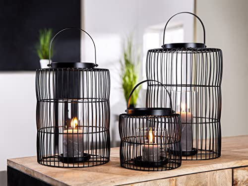 GILDE Windlicht Stage schwarz, mit Glaseinsatz H 19 x D 9 cm H: 44 cm Ø 22 cm 69079