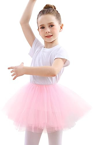 DGSHIRLDJO Gonne tutù per Ragazze, 5 Strati di Tulle Gonna Danza tutù per Bambine Regali di Compleanno Abbigliamento Quotidiano Costume di Halloween 2-8 Anni (Rosa)