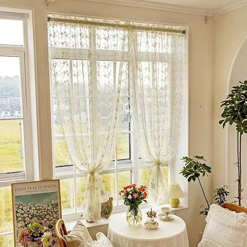 Devola Gardinen Spitze Vintage Transparent Gardinenschals Landhausgardinen Balkongardine Fertiggardine Fensterschal Beige Fenstergardinen Landhausstil Lang BxH 130x180cm 1 Stück