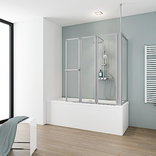 Schulte pare-baignoire 127 x 140 cm et paroi angle 75 cm, porte-serviette, alu-argenté, 3 volets (47+40+40), paroi de baignoire, verre synthétique acrylique 3mm (envoi de 2 colis!)
