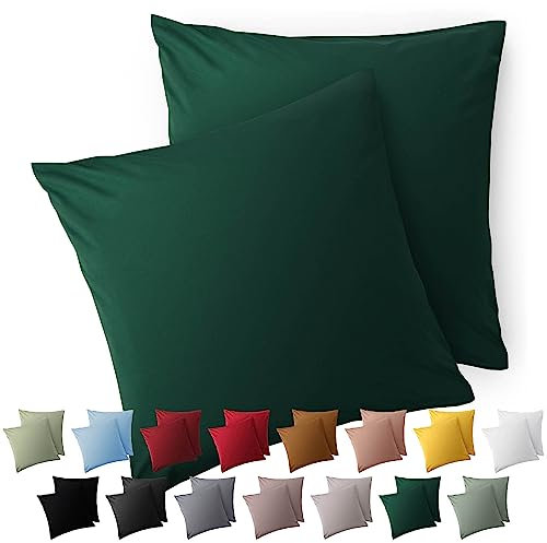 Blumtal Kissenbezug 65 x 65, 2 Stück - Oeko-TEX zert. Kissenbezüge 100% Mikrofaser in extra weich & waschmaschinenfest - Bezug Kissen 65x65 Dunkelgrün