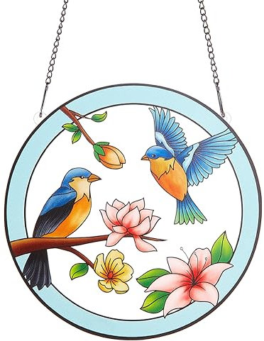 PLIGREAT Flower Kolibri Painted Panel Suncatchers Acryl Fenster Wand hängende Ornamente für Schlafzimmer Wohnzimmer Balkon Fenster Wanddekorationen Garten Anhänger Decor