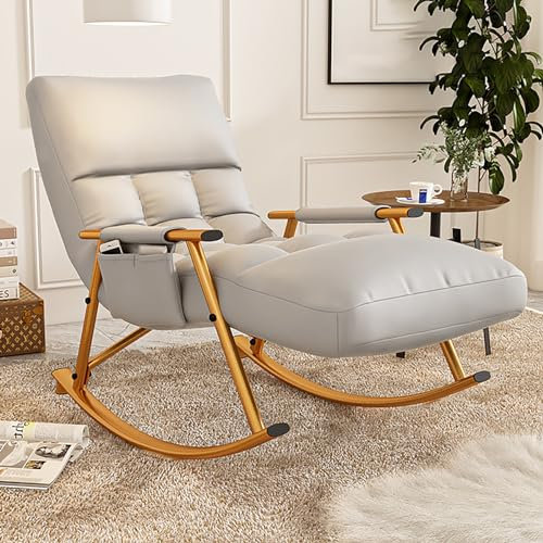 Fauteuil Relax Confortable à Bascule avec Repose-pied Règlable sur 6 Hauteurs, Facile à Nettoyer, Cadre en Métal, Pour Salon et Chambre