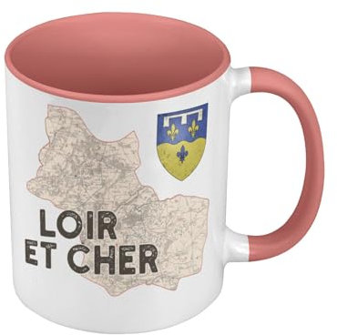 Tasse, Farbe Premium Qualität, Rosa – Loir et Cher 41 Departement Blois Karte Antike – Tasse mit Henkel und farbigem Innenfutter