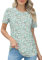 Rapbin Crew Neck Shirts for Women Short Sleeve Cute Pleated Summer Blouses Fashion Ladies Tops,Green Floral,S